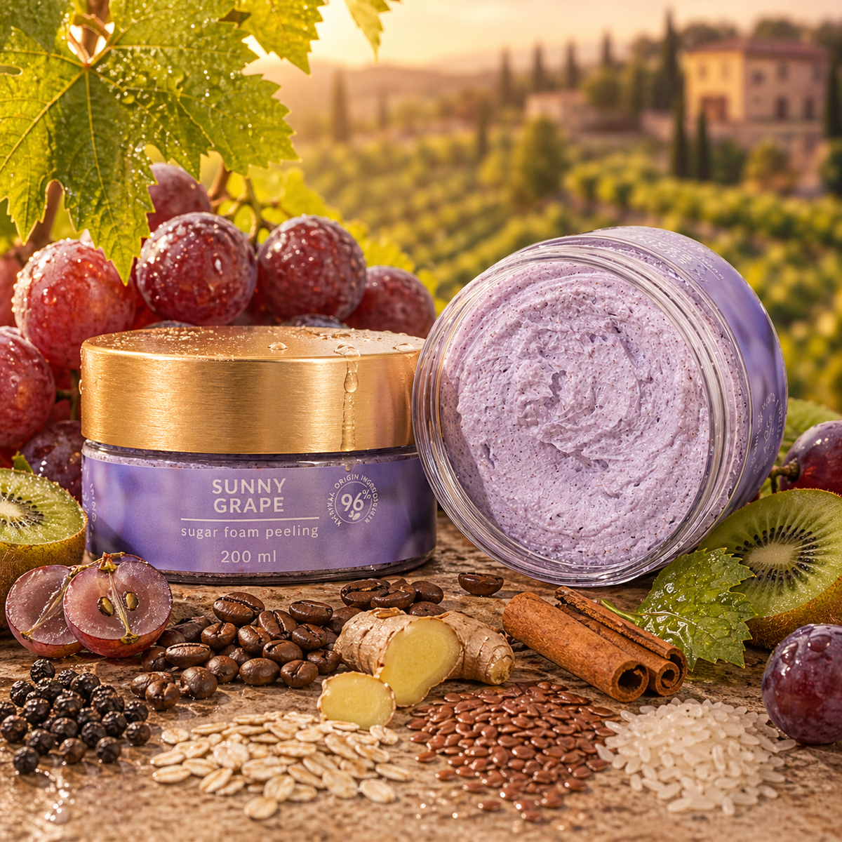Éclair Body&Mind - Sunny Grape - SUGAR FOAM PEELING - Cukros habtestradír